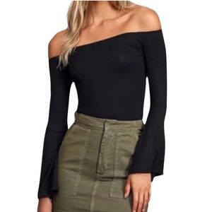 Lulu's Off-the-Shoulder Black Bell-Sleeve Top